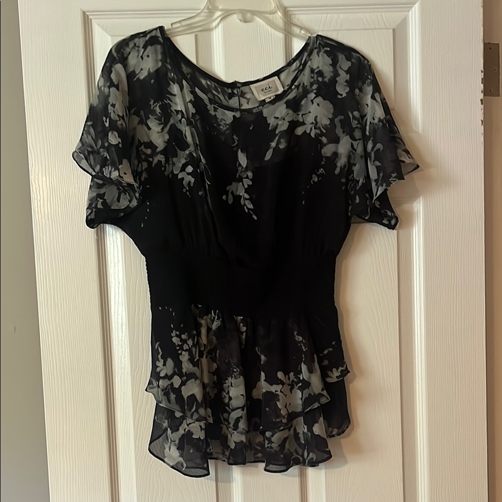 ECI Black and Gray Floral Blouse